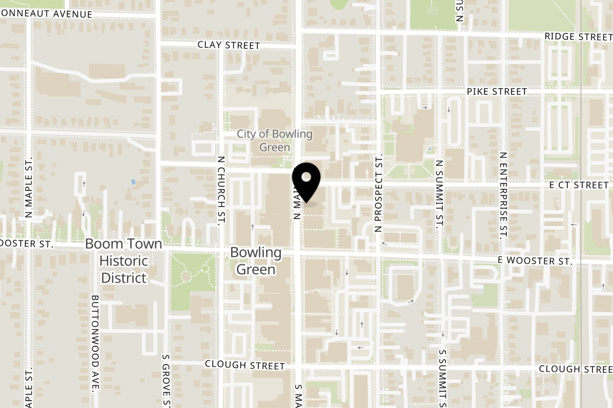 Map showing the location of SamB's Restaurant on 146 N Main St in Bowling Green